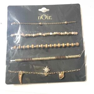 nOir Jewelry Gold and Brown Charm Bracelet Set